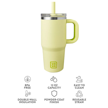 YAYA My First Travel Tumbler for Toddlers 3+ with Reusable Straw and Spill-Safe Lid, 12oz, Yellow