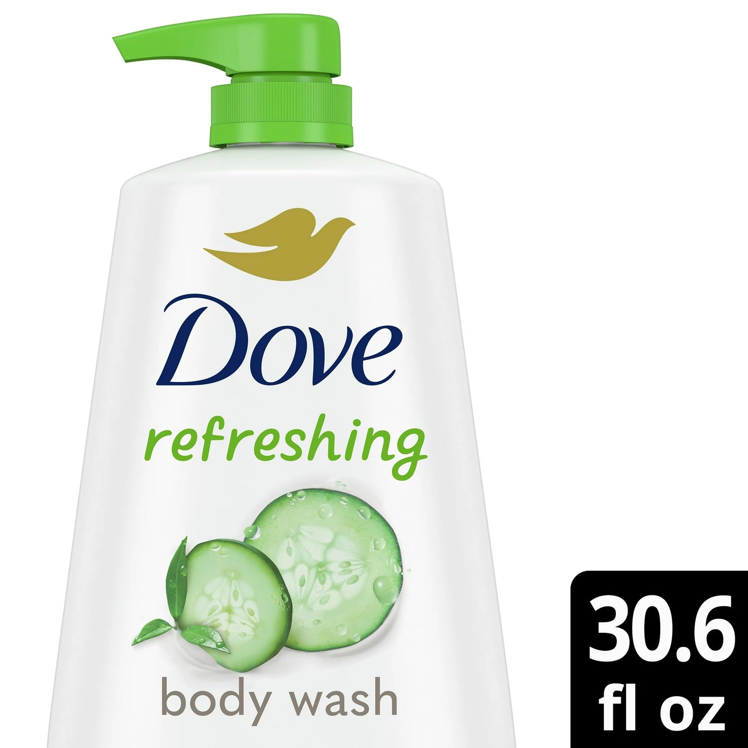 Dove Refreshing Long Lasting Gentle Body Wash, Cucumber and Green Tea, 30.6 fl oz