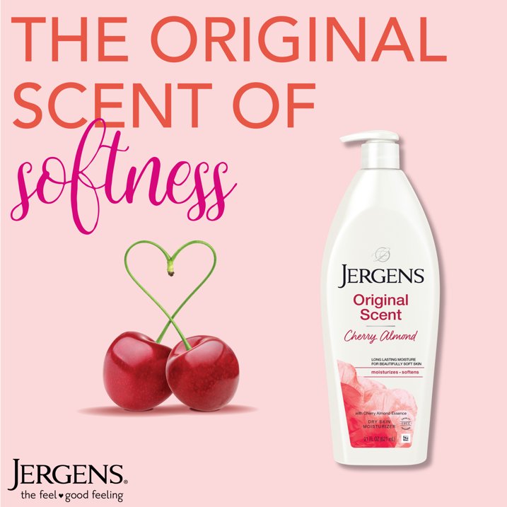 Jergens Original Scent with Cherry Almond Body Lotion Moisturizer for Dry Skin, 21 oz