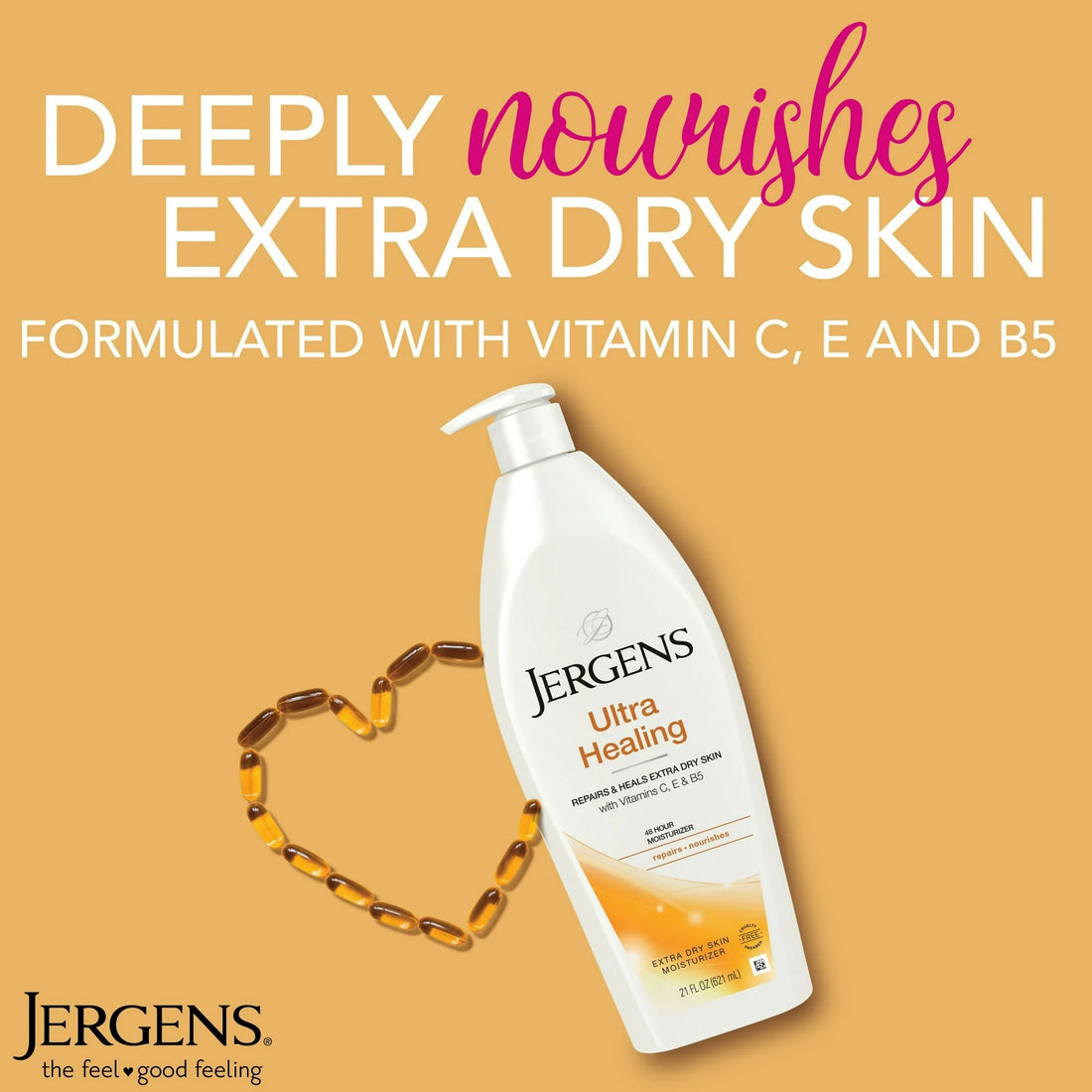 Jergens Ultra Healing Hand and Body Lotion, Dry Skin Moisturizer, Vitamins C, E, B5, 21 oz