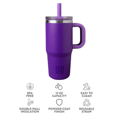 YAYA My First Travel Tumbler for Toddlers 3+ with Reusable Straw and Spill-Safe Lid, 12oz, Purple