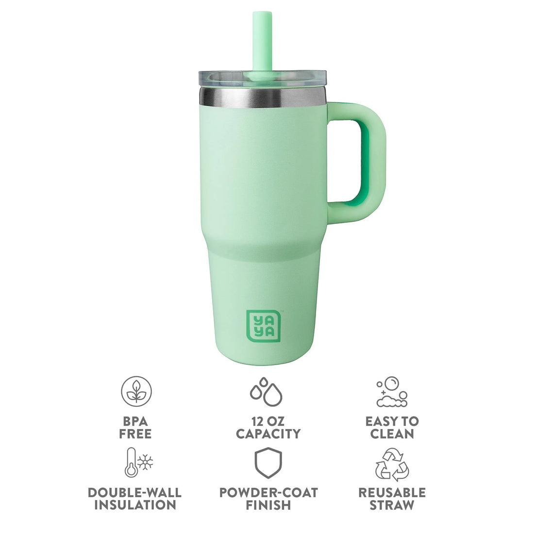 YAYA My First Travel Tumbler for Toddlers 3+ with Reusable Straw and Spill-Safe Lid, 12oz, Sage