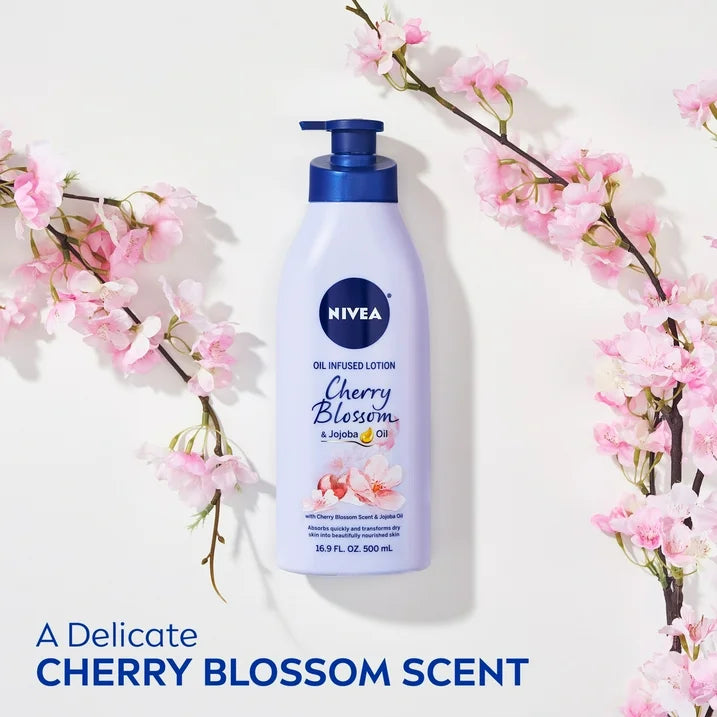 NIVEA Oil Infused Body Lotion, Cherry Blossom and Jojoba Oil, 16.9 Fl Oz