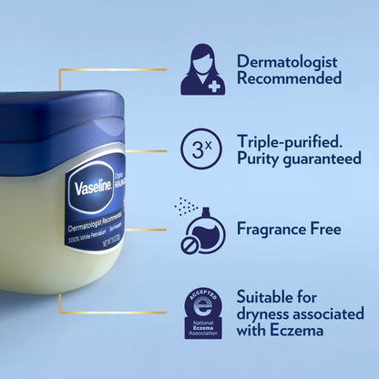 Vaseline 100% Pure Petroleum Jelly Original Unscented Body Moisturizer for All Skin Dryness, 1.75 oz