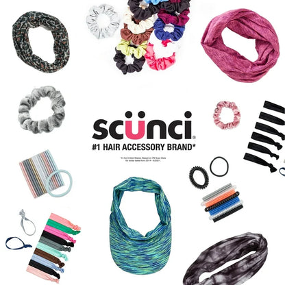 Scunci No Damage Elastic Stretch Nylon Ponytail Holder Hair Ties, Black, 15 Ct + 5 Bonus