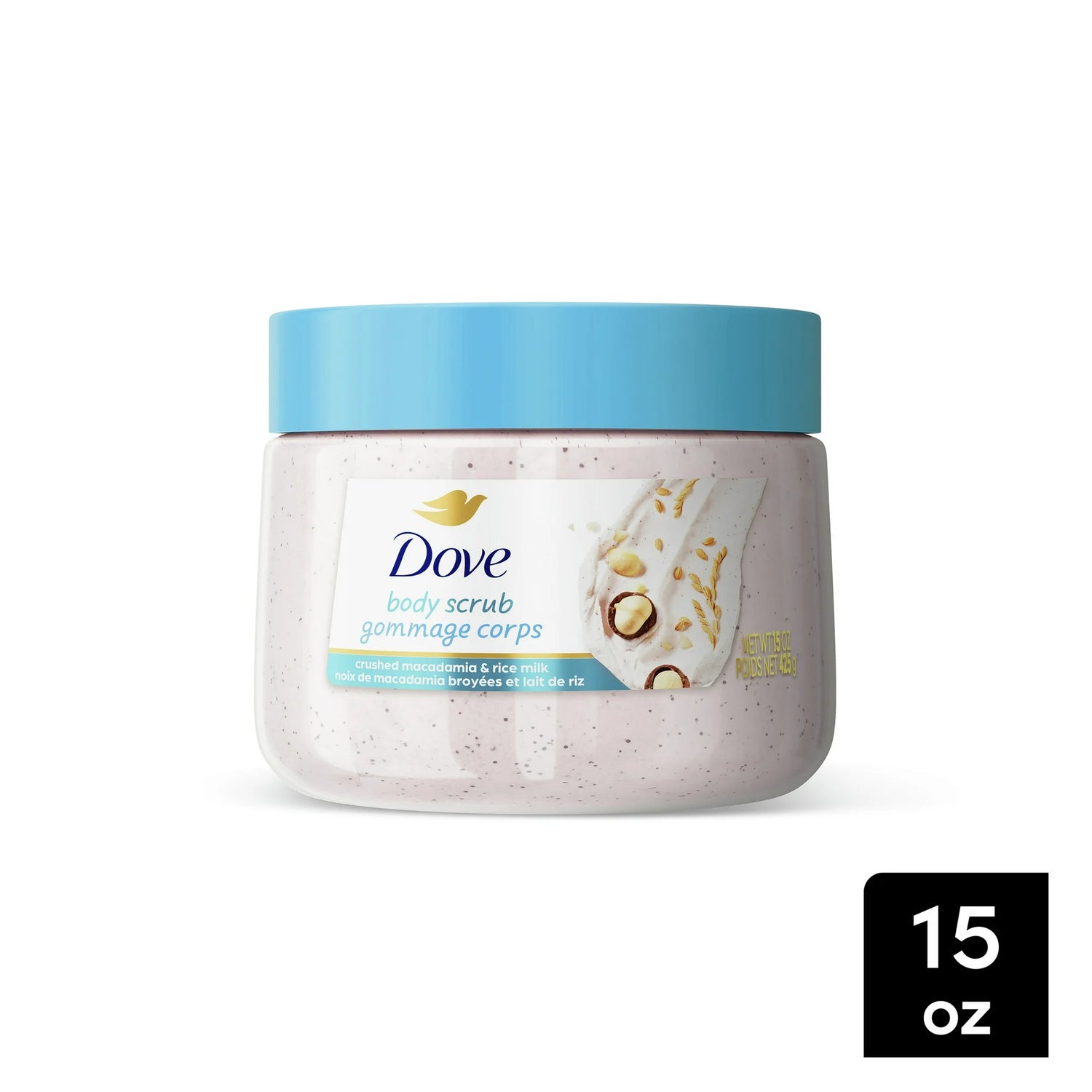 Dove Exfoliating Body Scrub for Women Macadamia Rice Milk, 15 oz