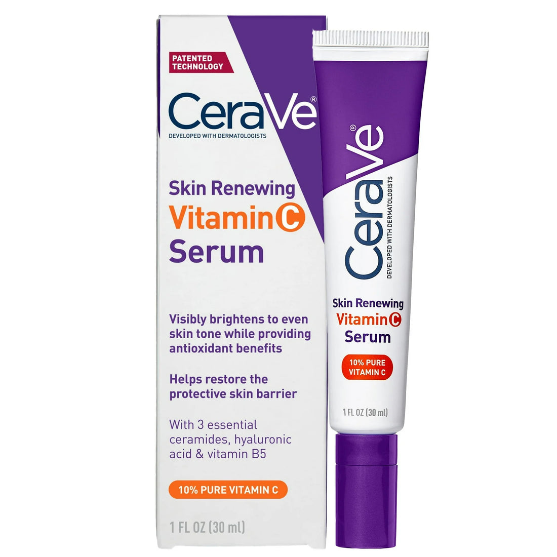 CeraVe Skin Renewing Vitamin C Face Serum, Skin-Brightening Antioxidant Serum For Dull Skin, 1 fl oz