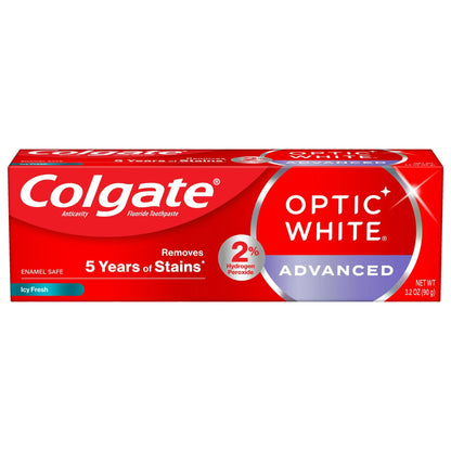 Colgate Optic White Advanced Hydrogen Peroxide Whitening Toothpaste, Icy Fresh, 3.2 oz Tube