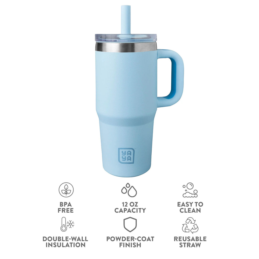 YAYA My First Travel Tumbler for Toddlers 3+ with Reusable Straw and Spill-Safe Lid, 12oz, Blue