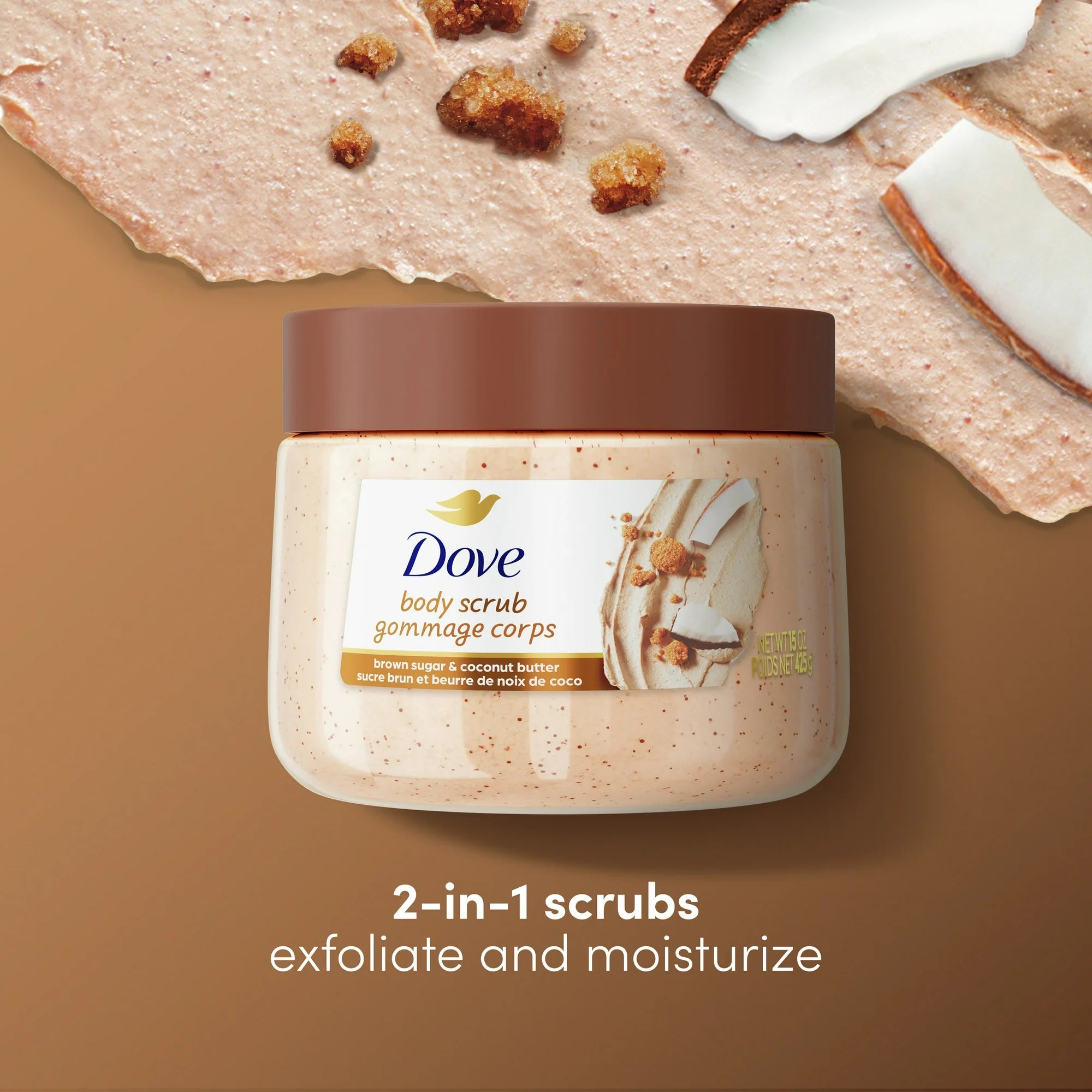 Dove Exfoliating Body Scrub for Women Brown Sugar and Coconut Butter, 15 oz